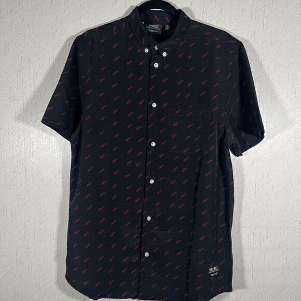 Wesc Vibes Button Up Shirt Black w/ Purple All Over Print SS Men's Sz S Womens M